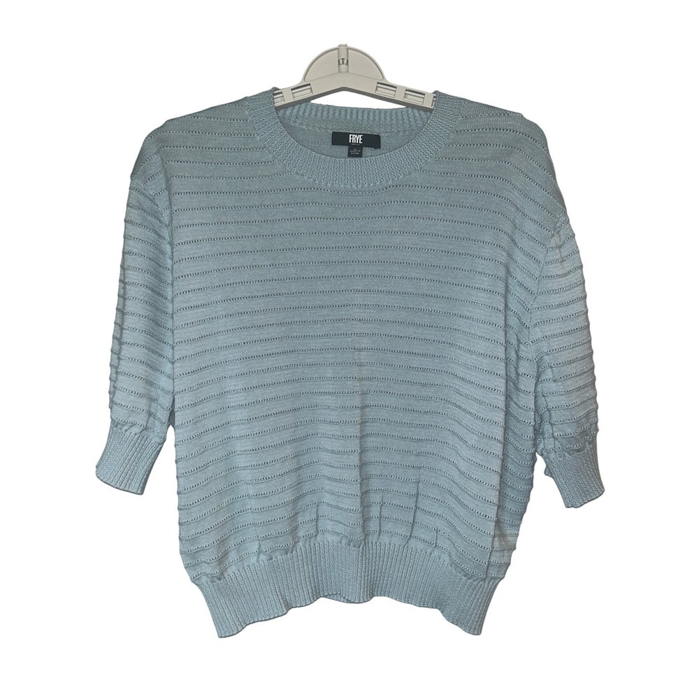 Frye Sweater Women Size L Large Coastal Grandma Soft Girl Blue Short Sleeve Knit